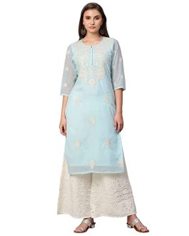 Straight Lucknowi Chikankari Ethinic Wear Kurta