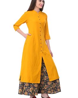 Pistaa’s Women’s Cotton Solid Kurta With Palazzo Bottom Set