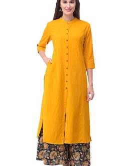 Pistaa’s Women’s Cotton Solid Kurta With Palazzo Bottom Set